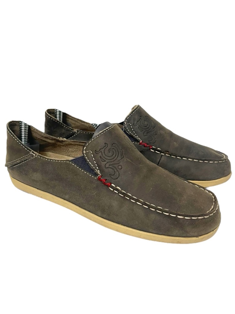 OLUKAI Women's Nohea Nubuck Dark Java/Tan Slip-On Loafers 7